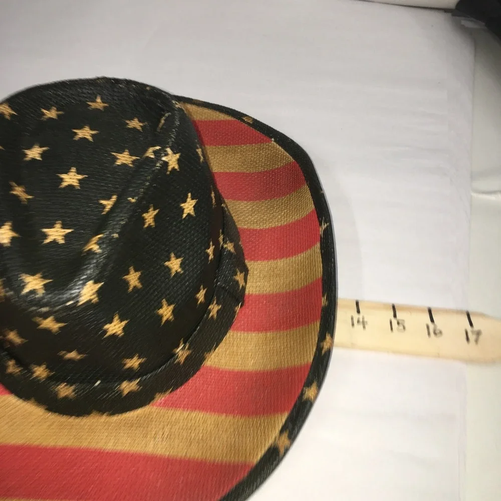 American Flag Cowboy Hat,Striped Western Tea-Stained USA Shape-It Brim